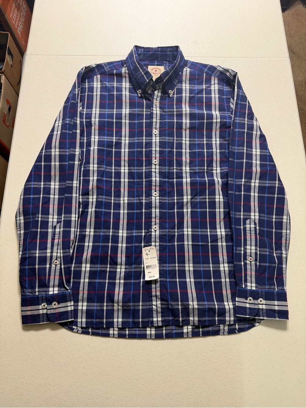 brooks brothers red fleece shirt men small plaid long sleeve button down new